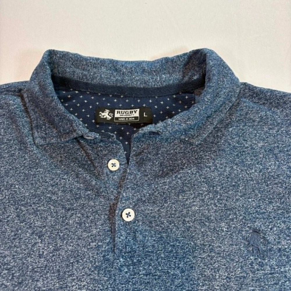 Rugby University Men's L Heather Blue Short Sleeve Classic Knit Polo Shirt